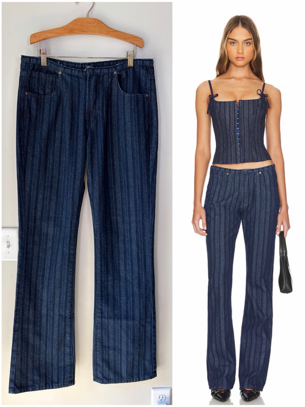 Lioness Charismatic Striped Bootcut Jeans in Dark Denim *FLAWED*